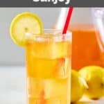 glass of homemade Chick Fil A sunjoy garnished with lemon.