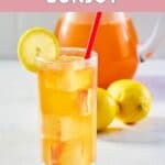 homemade Chick Fil A sunjoy drink in a glass and pitcher.