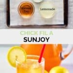 Chick Fil A Sunjoy ingredients and the drink in a glass.