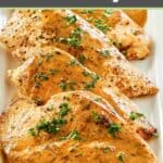 chicken dijon with mustard sauce on a platter.