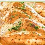 chicken dijon and mustard sauce on a platter.