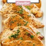 four chicken dijon pieces on a platter.