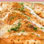 closeup of chicken dijon on a platter.