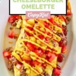 overhead view of a homemade IHOP cheeseburger omelette on a plate.