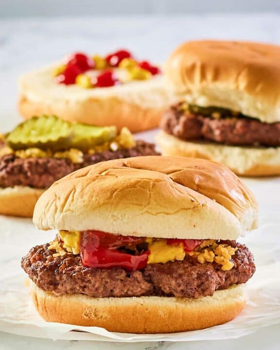 copycat McDonald's hamburger on parchment paper.
