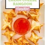 overhead view of homemade Panda Express cream cheese rangoon and dipping sauce.
