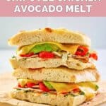 homemade Panera chipotle chicken avocado melt on parchment paper.