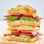 copycat Panera frontega chicken sandwich on parchment paper.