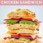 homemade Panera frontega chicken sandwich on parchment paper.