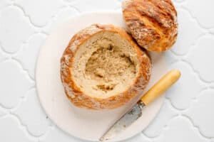 hollowed out round loaf of bread.