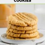 five homemade peanut butter cookies in a stack.