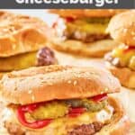 homemade Burger King cheeseburgers on brown parchment paper.