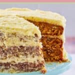 Hawaiian cake on a cake stand.