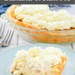 copycat Marie Callender's banana cream pie and a slice on a plate.