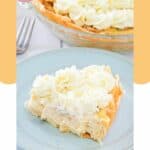 slice of banana cream pie on a plate.