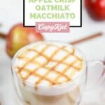 homemade Starbucks apple crisp oatmilk macchiato, cinnamon sticks, and apples.