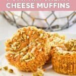closeup of homemade Starbucks pumpkin cream cheese muffins on a plate.