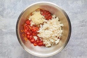 bell pepper stuffing ingredients in a bowl.