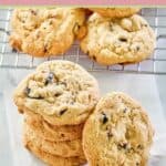 a stack of white chocolate cranberry cookies.