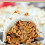 fresh apple spice cake slice on a cake server.