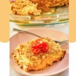 breakfast ham strata serving on a plate.