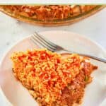 country beef pie slice and a fork on a plate.