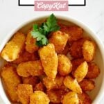 homemade Culver's fried cheese curds in a white bowl.