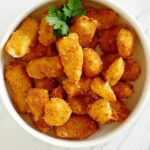 overhead view of homemade fried cheese curds.