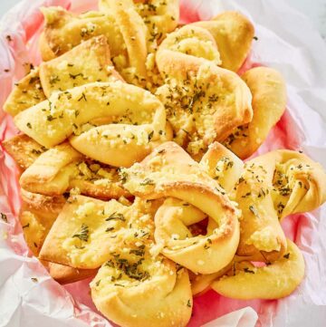copycat Domino's garlic bread twists in a basket.