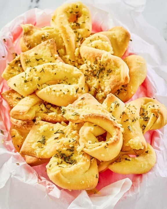 copycat Domino's garlic bread twists in a basket.