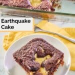 German chocolate earthquake cake slice on a plate.