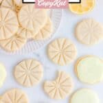 overhead view of copycat Girl Scout Lemonades cookies and a lemon.