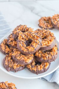 homemade Girl Scout samoas cookies on a plate.