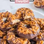 a plate of homemade Girl Scout Samoas cookies.