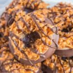 closeup of homemade Girl Scout samoas on a plate.