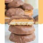 homemade Girl Scout tagalongs in a stack and on a plate.