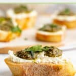 a few goat cheese crostini canapes with pesto.