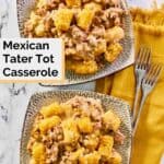 overhead view of two servings of Mexican tater tot casserole.