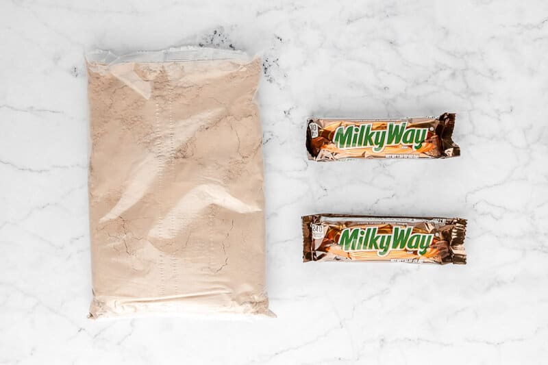 brownie mix and milky way candy bars.