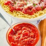 a small bowl of homemade Olive Garden marinara sauce.