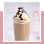 copycat Starbucks peppermint mocha topped with whipped cream and chocolate syrup.
