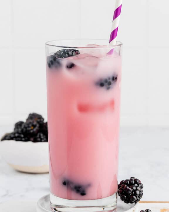 copycat Starbucks violet drink and blackberries.