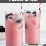 homemade Starbucks violet drink in two glasses on coasters.