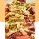 steak marsala on a platter.