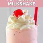 closeup of a homemade chick fil a peppermint milkshake.
