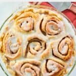 overhead view of a homemade Cracker Barrel cinnamon roll pie.