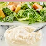 small bowl of creamy caesar salad dressing.