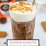 homemade Dunkin cookie butter cold brew drink with a straw.