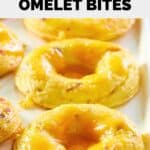 closeup of homemade Dunkin omelet bites with bacon and cheddar cheese.