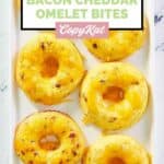 overhead view of homemade Dunkin omelet bites on a white tray.